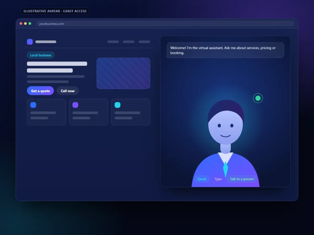Illustrative AI avatar assistant on a website