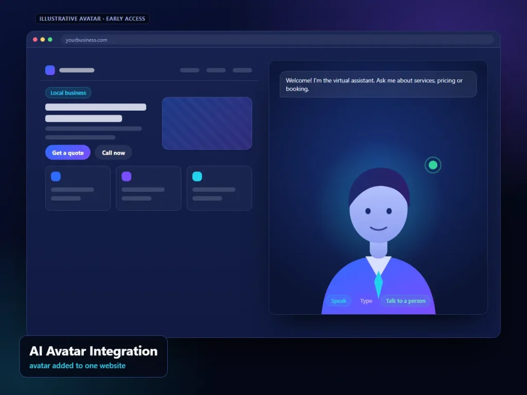 AI Avatar Integration: illustrative avatar interface (sample content)