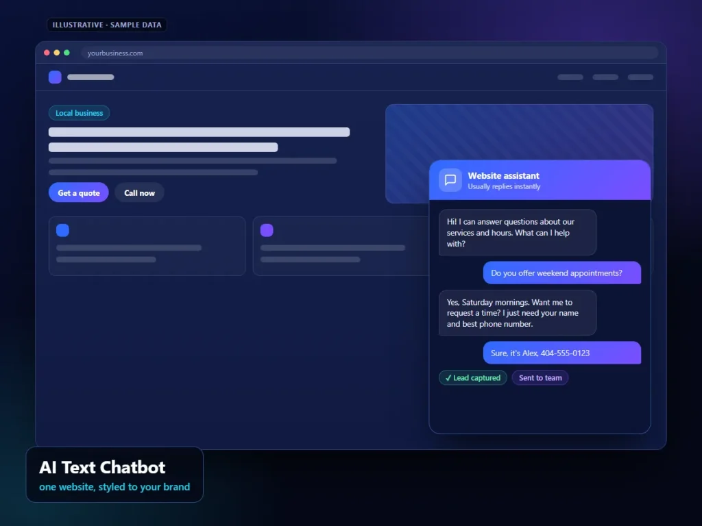 AI Text Chatbot: illustrative chatbot interface (sample content)