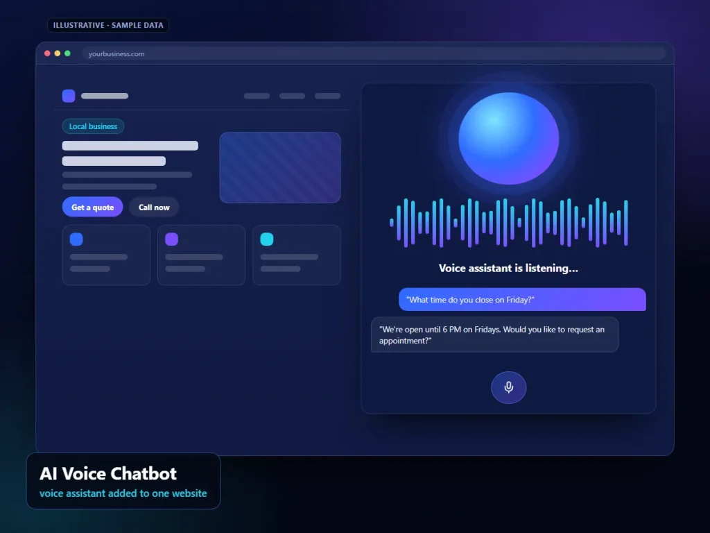 AI Voice Chatbot: illustrative voice interface (sample content)