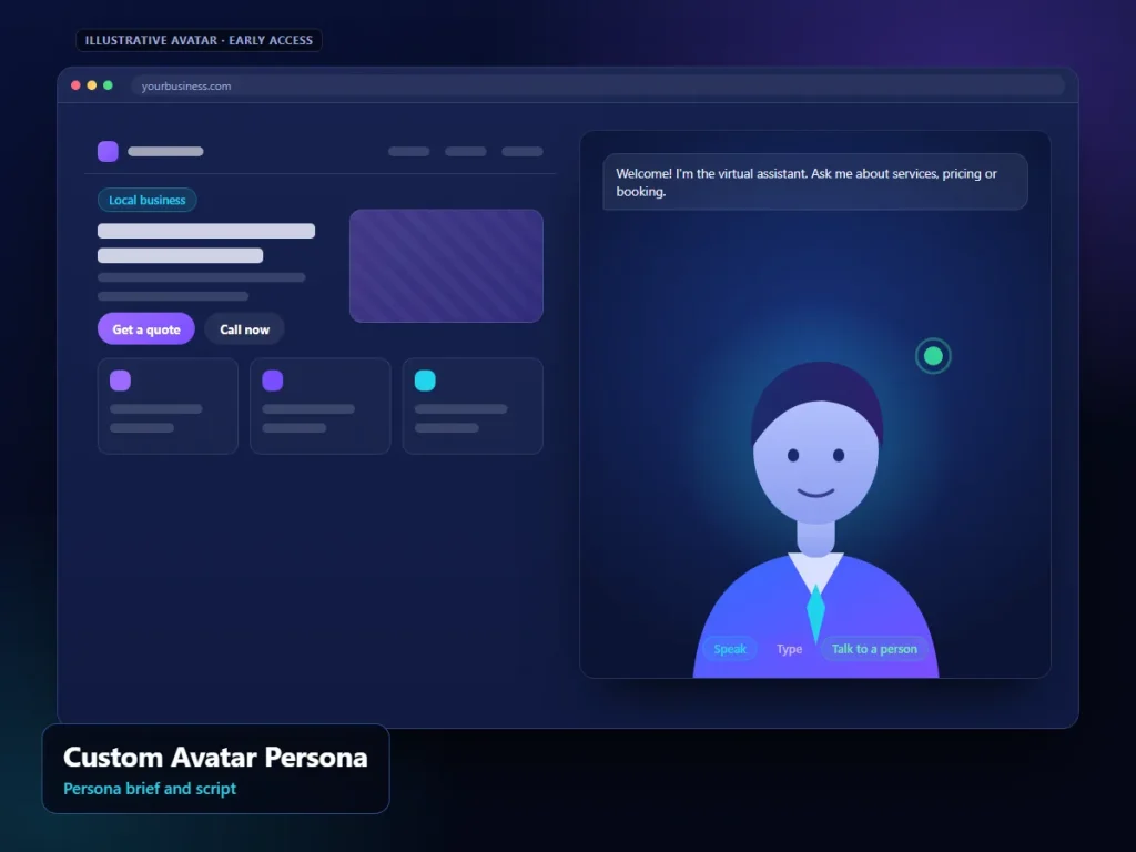 Custom Avatar Persona: illustrative avatar interface (sample content)