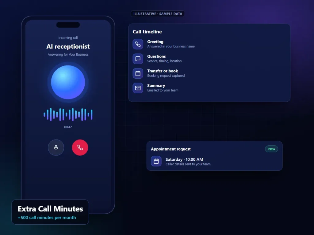 Extra Call Minutes: illustrative phone interface (sample content)