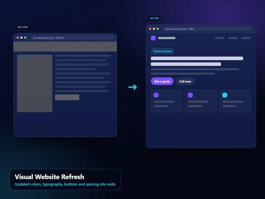 Visual Website Refresh: illustrative redesign interface (sample content)