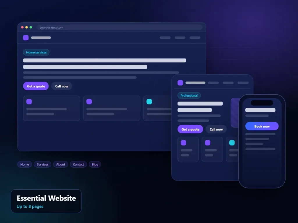 Essential Website: illustrative devices interface (sample content)