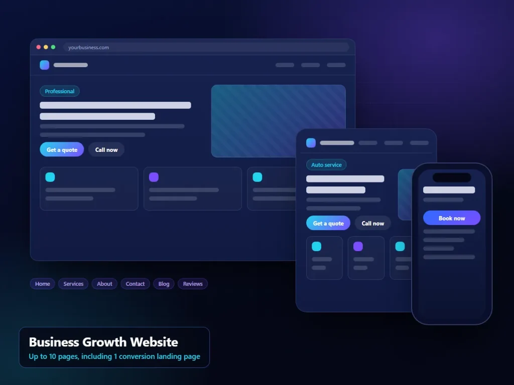 Business Growth Website: illustrative devices interface (sample content)