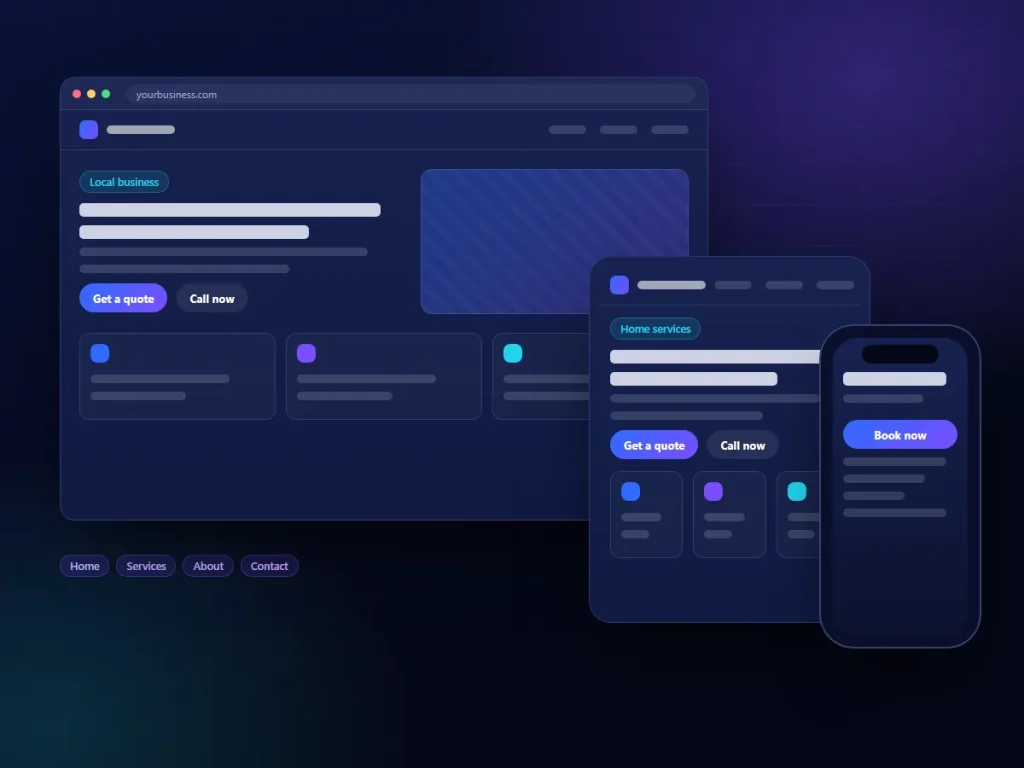 Illustrative responsive website shown on laptop, tablet and phone